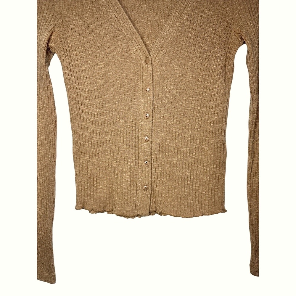 BP Ribbed Cardigan Size M Camel Tan Button Front Lightweight Layering Spring - Picture 3 of 7